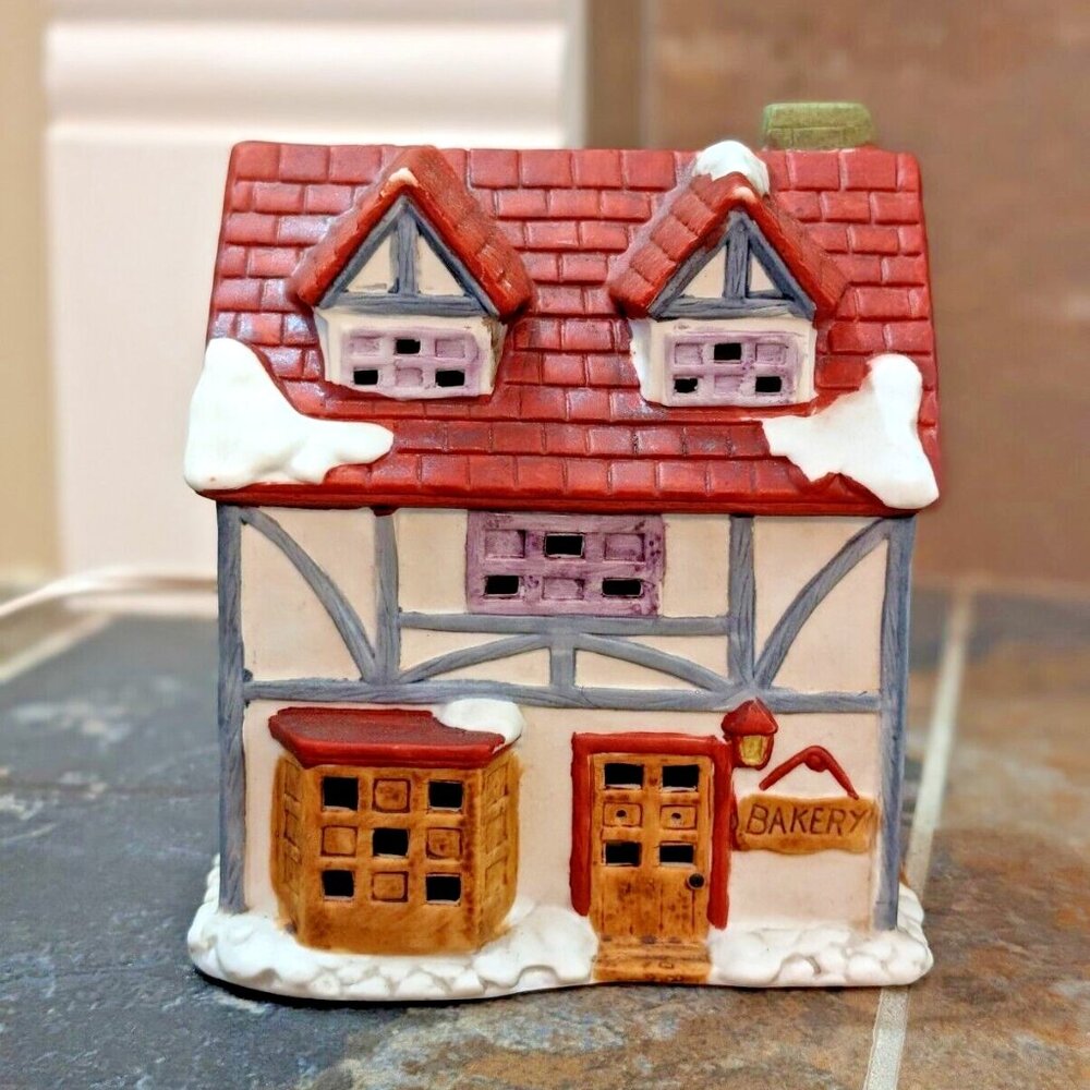 Brinns Christmas Village Bakery Vintage Ceramic House